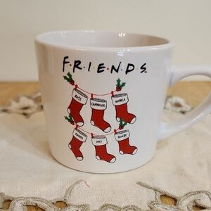 FRIENDS White Mug with Red Stockings Design